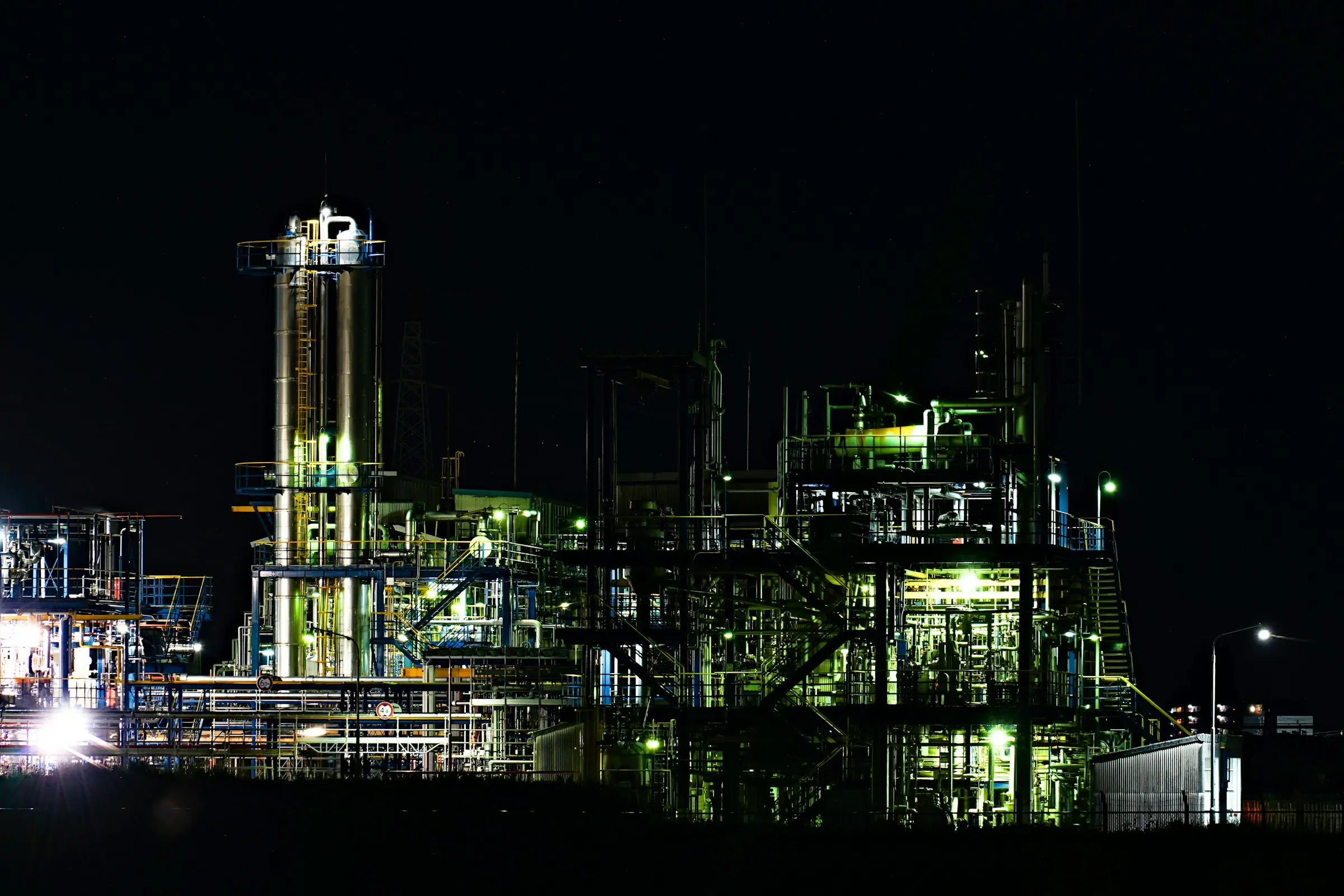 Industrial plant illuminated at night